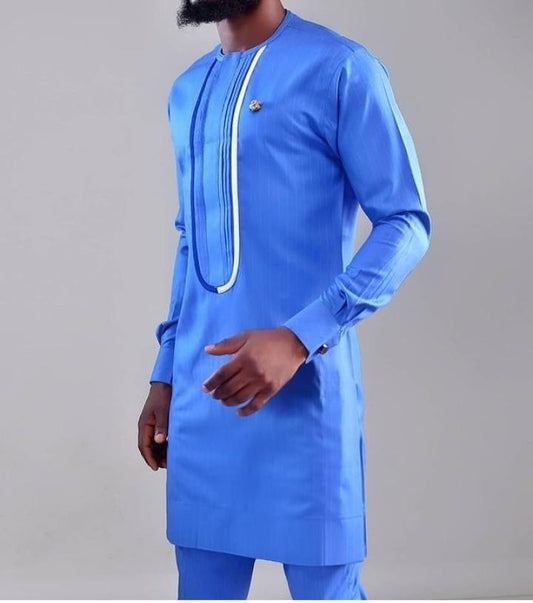 Sky Blue and Color Design Men's Kaftan