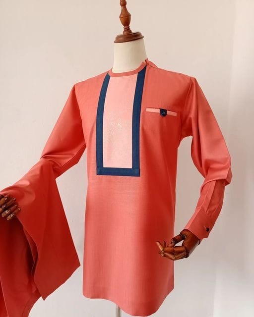 Orange Color with Black Shade Design Men's Kaftan