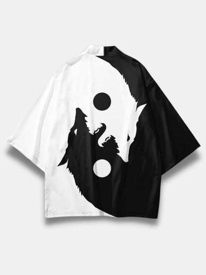 Wolf Print Black and white Men's Kimono